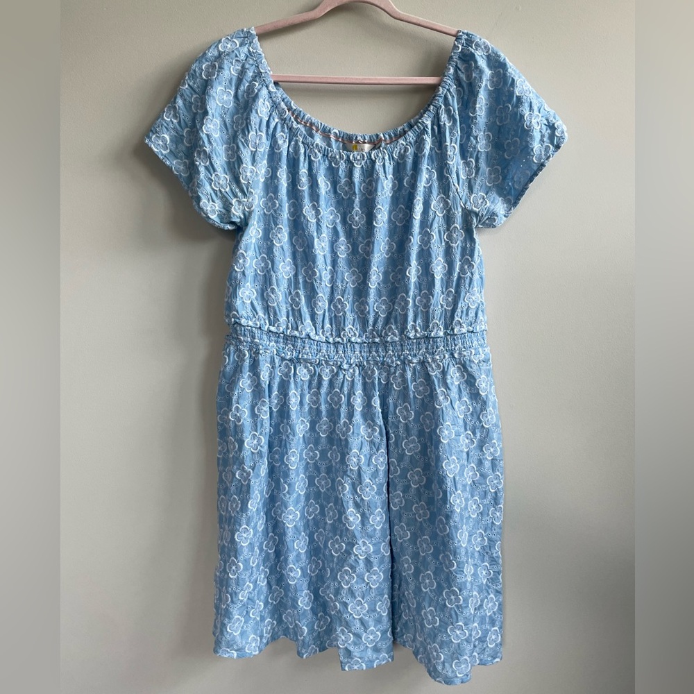 Boden Light Blue Floral Embroidered Scoop Neck Dress - Picture 4 of 10